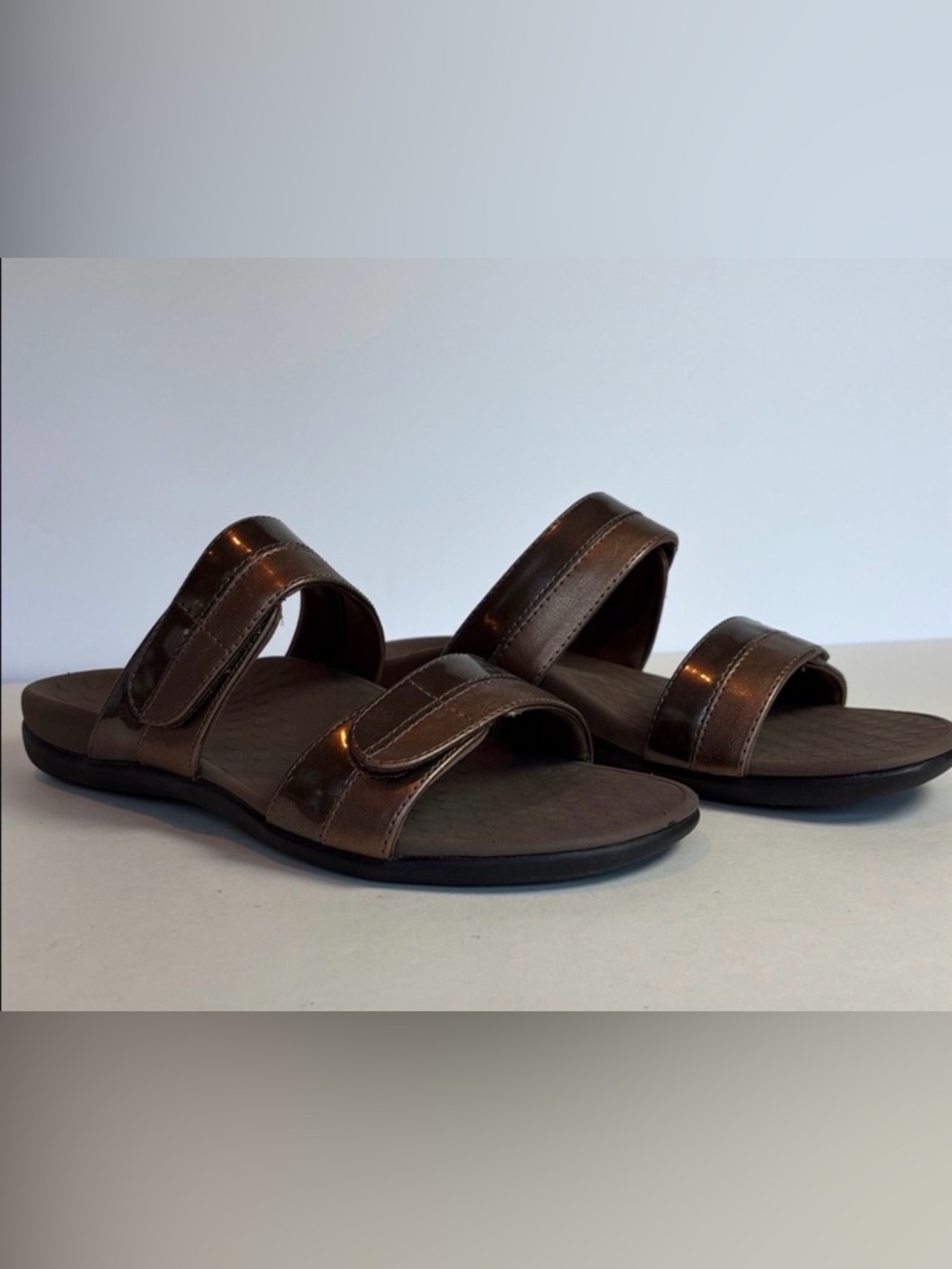 Vionic Brown Metallic Double-Strap Slide Sandals